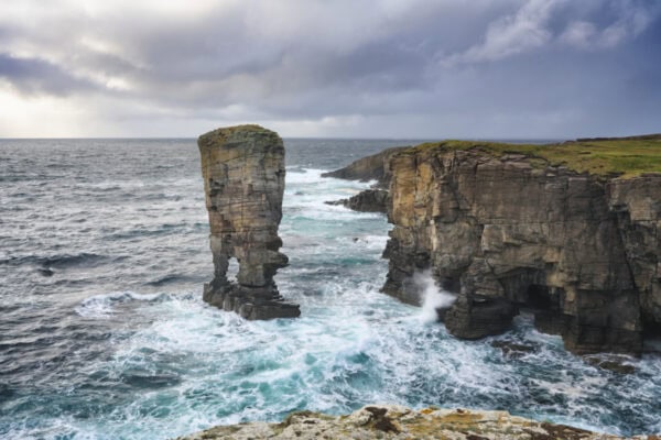 The sea stack Yesnaby Castle on the Orhney mainland, Orkney, Scotland